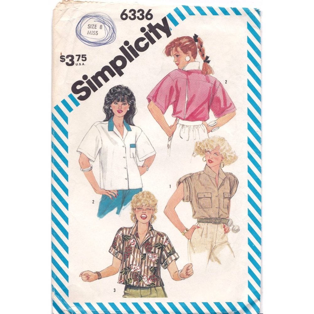 Vintage Sewing PATTERN Simplicity 6336, Misses 1984 Loose Fitting Shirts in Two